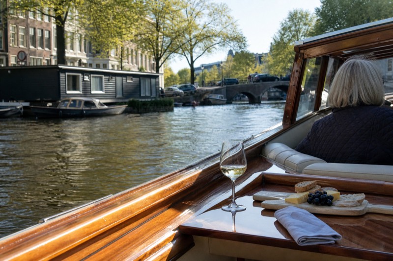 Amsterdam: Classic Saloon Boat Cruise with optional Cheese & Wine